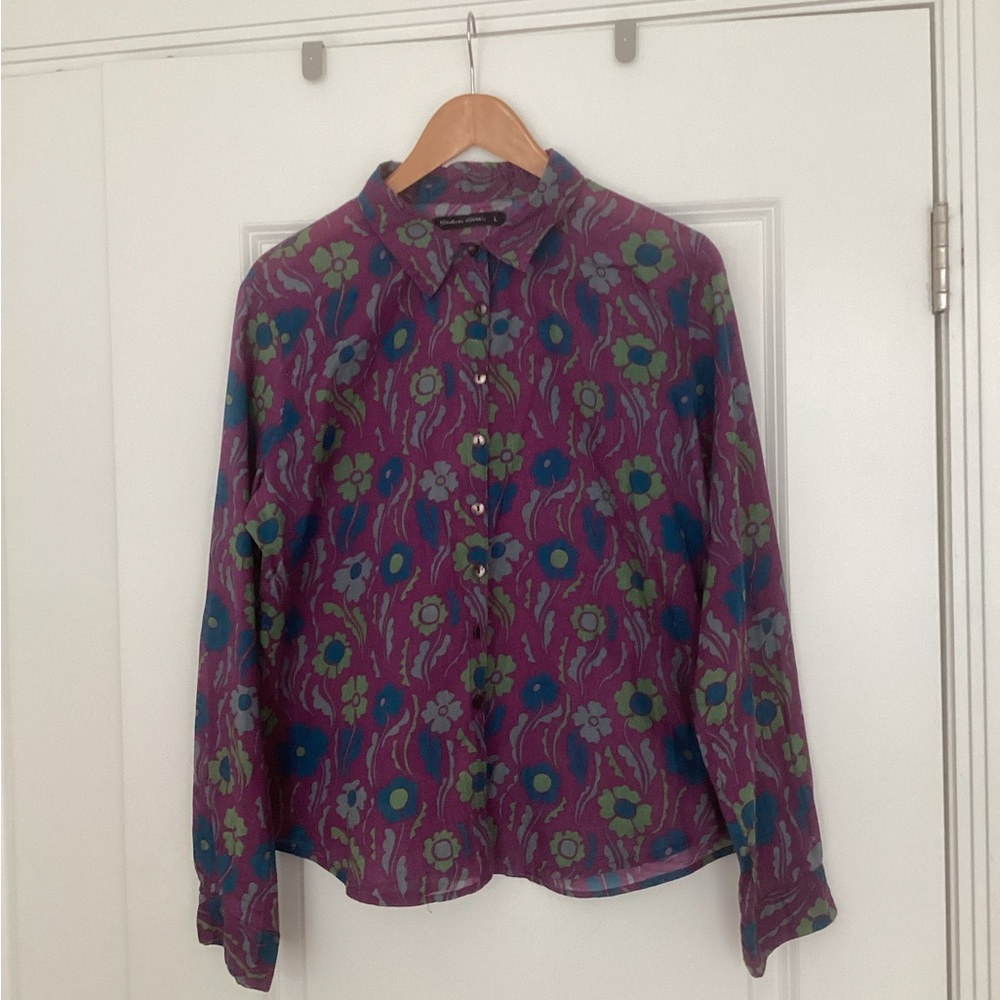 Gudrun Sjoden Purple and Green Floral Button Down Shirt